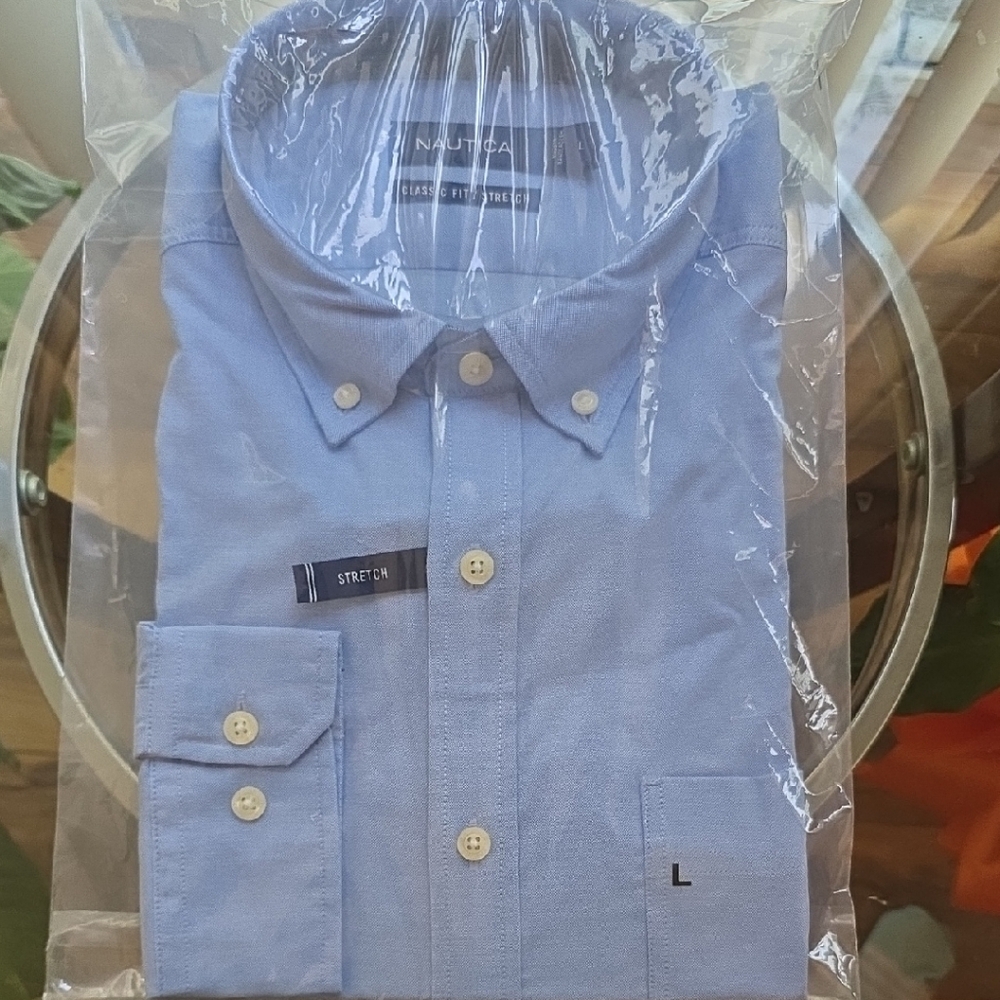 Nautica Men's French Blue Classic Fit Stretch Casual Oxford Shirt